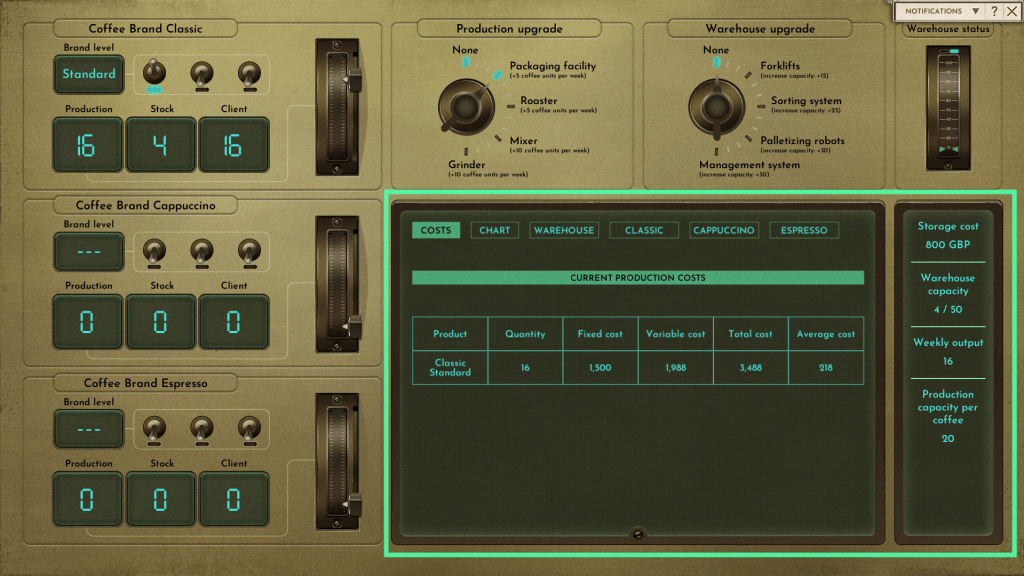 A screenshot of the Production UI with highlighted part with the statistics on bottom right