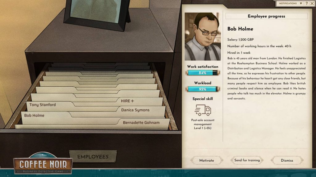 Screenshot of the HR UI showing employee Bob Holme and his personal background.